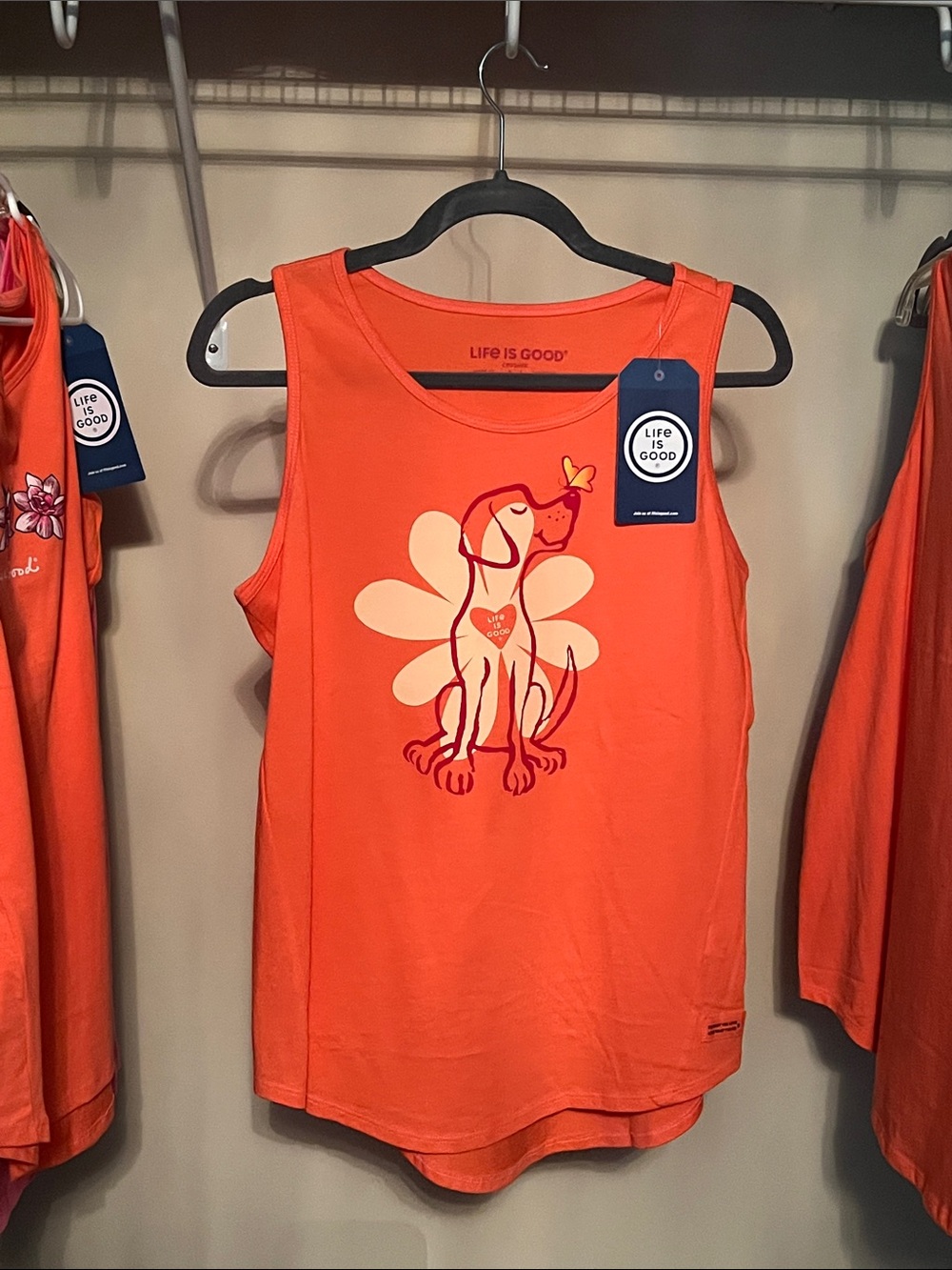 Life Is Good Orange Kids' Tank with Puppy Graphic